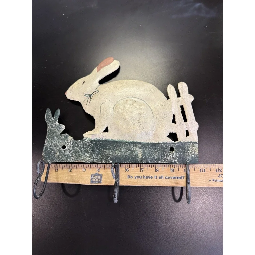 Rustic Bunny Wall Hook - Decorative Green and Tan Home Wall Decor